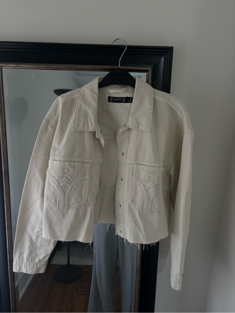 Nanette Lepore Cream Cropped Denim Jacket